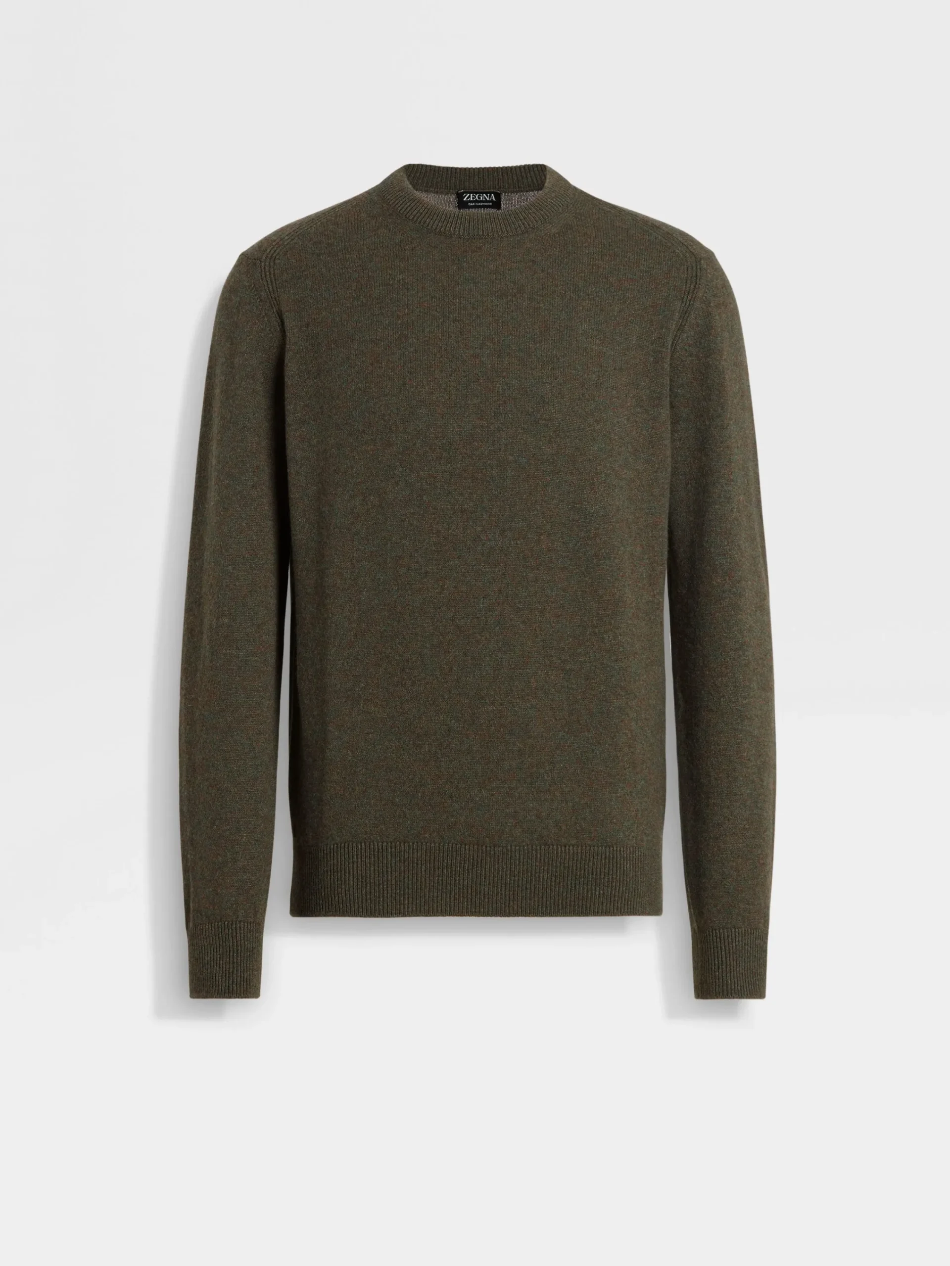 Travel In Style|Sweaters>ZEGNA Army Green Multimélange Oasi Cashmere Crewneck ArmyGreenMultimélange