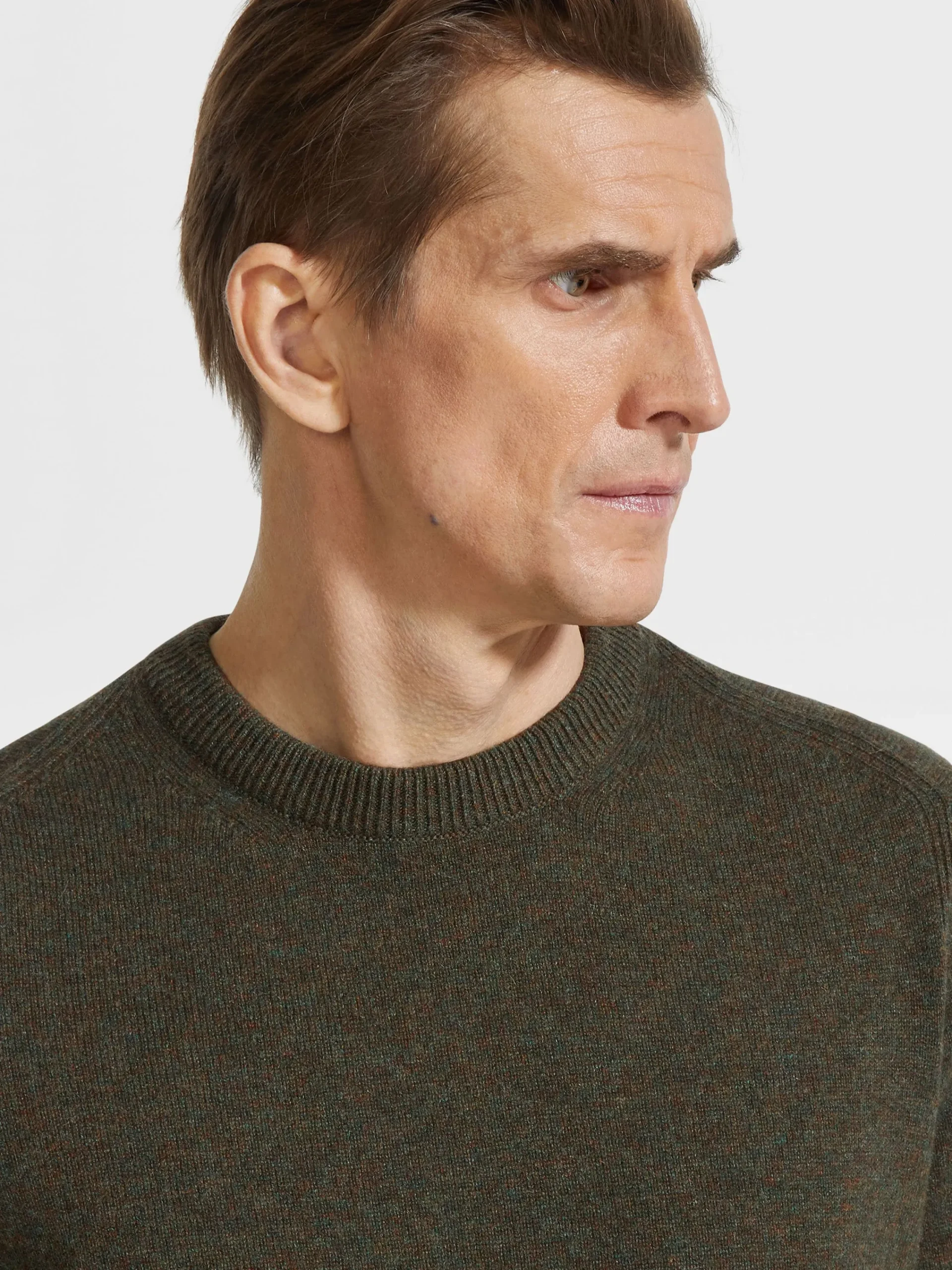 Travel In Style|Sweaters>ZEGNA Army Green Multimélange Oasi Cashmere Crewneck ArmyGreenMultimélange