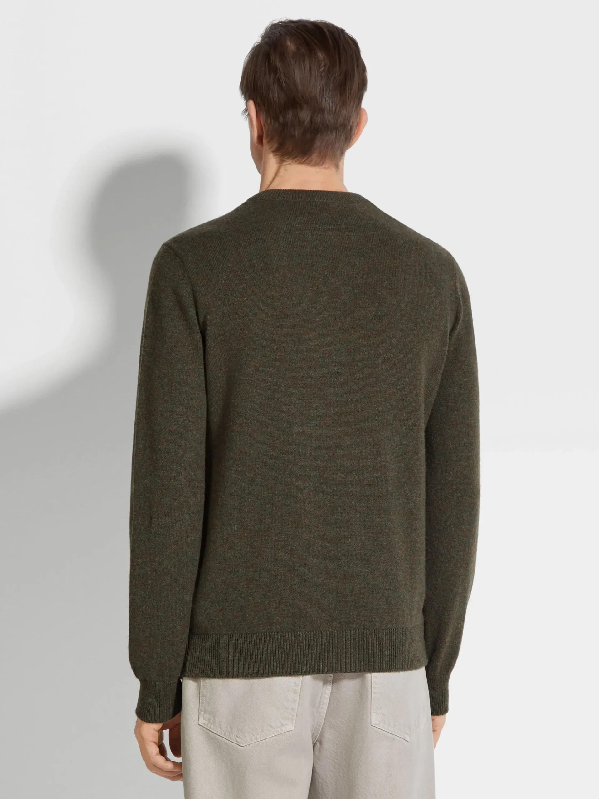 Travel In Style|Sweaters>ZEGNA Army Green Multimélange Oasi Cashmere Crewneck ArmyGreenMultimélange