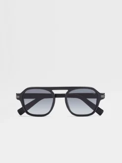 Resort Essentials|Sunglasses>ZEGNA Asphalt Grey Aurora II Acetate Sunglasses AsphaltGrey