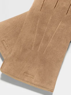 Soft Accessories|Gloves, Scarves And Hats>ZEGNA Suede Gloves Beige