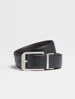 Belts>ZEGNA Black and Dark Brown Reversible Leather Belt Black/DarkBrown