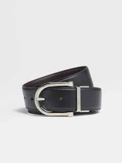 Belts>ZEGNA Black and Dark Brown Reversible Leather Belt Black/DarkBrown