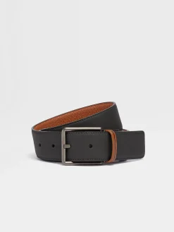 Belts>ZEGNA Black and Foliage Reversible Leather Belt Black/Foliage