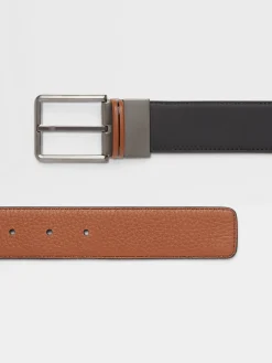 Belts>ZEGNA Black and Foliage Reversible Leather Belt Black/Foliage