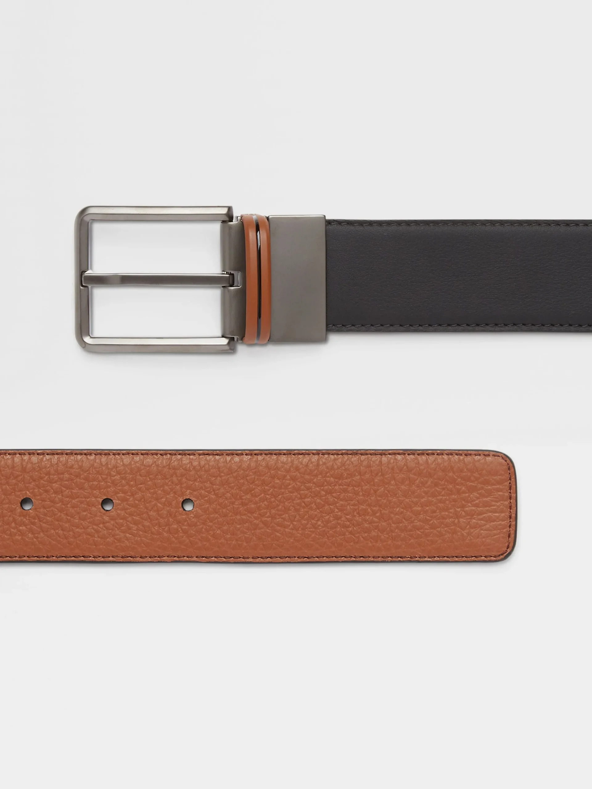 Belts>ZEGNA Black and Foliage Reversible Leather Belt Black/Foliage