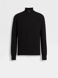 Sweaters>ZEGNA Cashseta Full Zip Cardigan Black