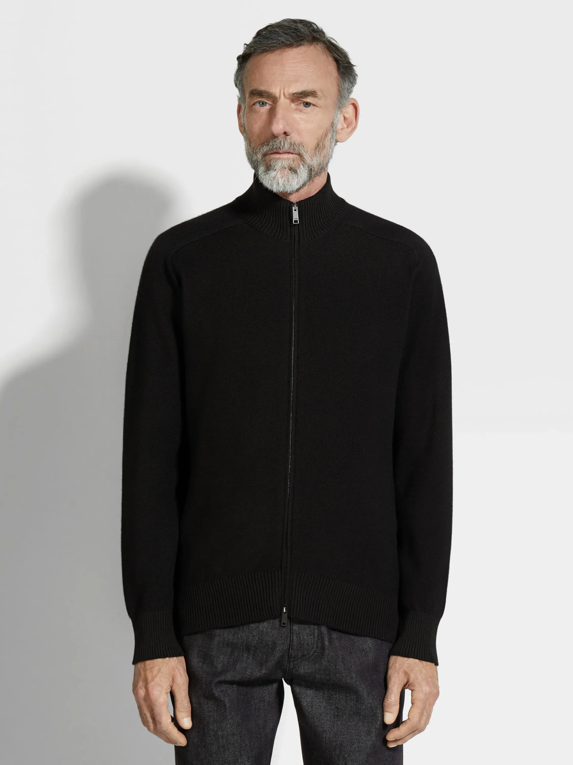 Sweaters>ZEGNA Cashseta Full Zip Cardigan Black