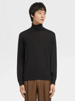 Travel In Style|Sweaters>ZEGNA Cashseta Turtleneck Black