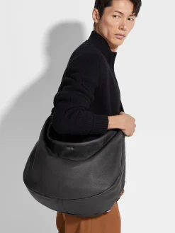 Bags And Wallets>ZEGNA Deerskin Hobo Panorama Bag Black