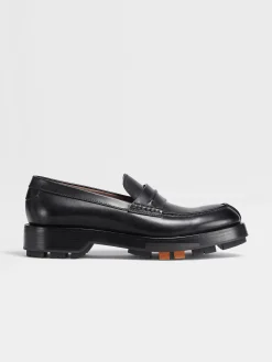 Loafers>ZEGNA Hand-Buffed Leather Udine Loafers Black