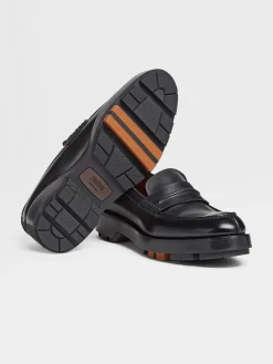 Loafers>ZEGNA Hand-Buffed Leather Udine Loafers Black
