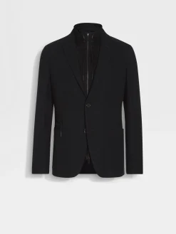 Blazers>ZEGNA High Performance™ Jersey Wool Blend Sweater Jacket Black