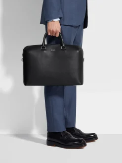 Bags And Wallets>ZEGNA Leather Business Bag Black