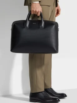 Bags And Wallets>ZEGNA Leather Business Bag Black