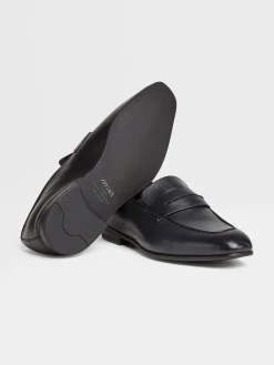 Loafers>ZEGNA Leather L'Asola Loafers Black