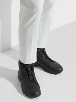 Travel In Style|Boots>ZEGNA Leather Triple Stitch™ Vetta Sneakers Black