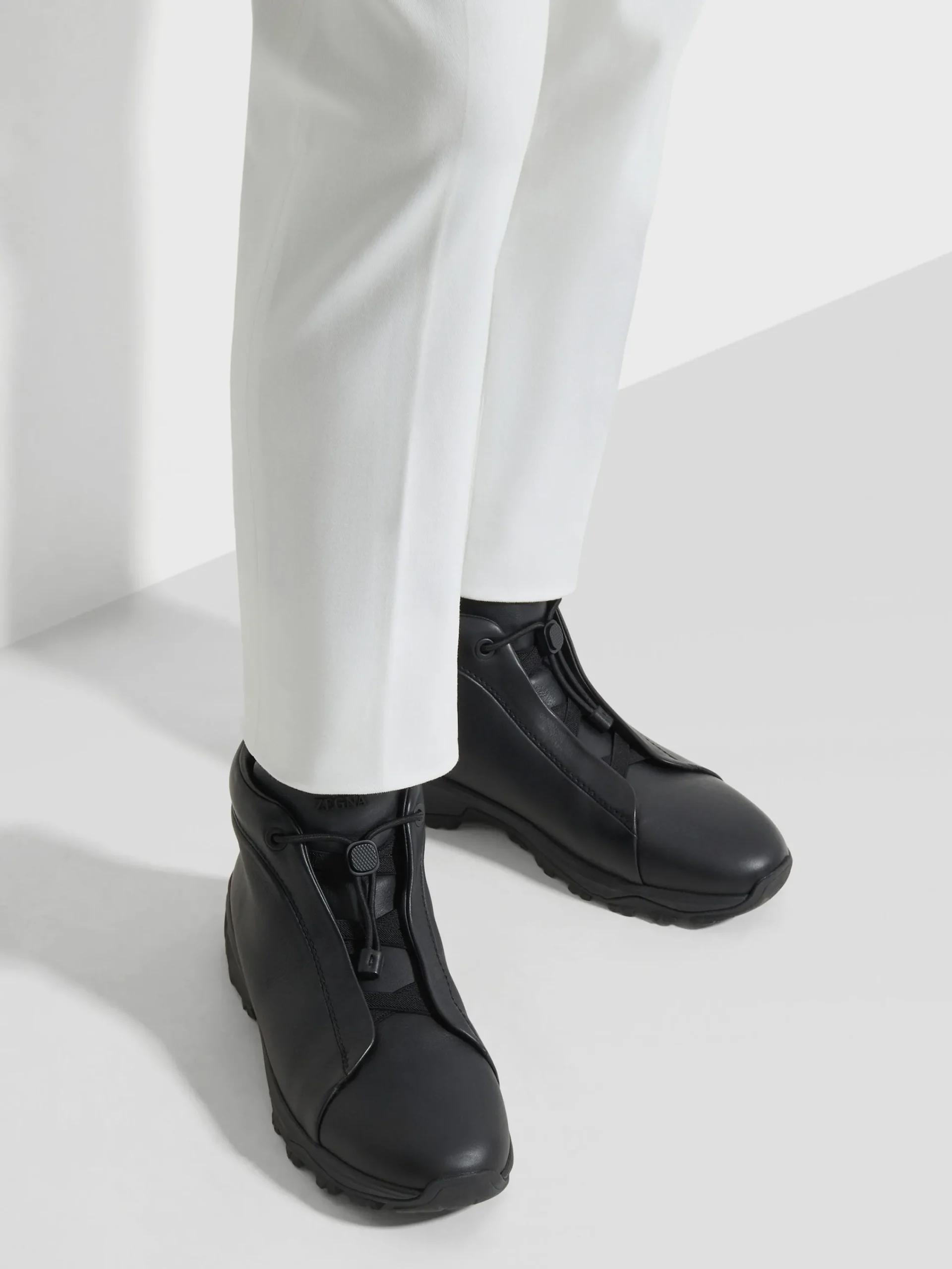 Travel In Style|Boots>ZEGNA Leather Triple Stitch™ Vetta Sneakers Black