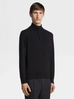 Sweaters>ZEGNA Oasi Cashmere Zip Mock Neck Sweater Black