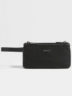Bags And Wallets>ZEGNA PELLETESSUTA™ Leather Triple Zip Pouch Black