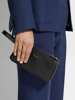 Bags And Wallets>ZEGNA PELLETESSUTA™ Leather Triple Zip Pouch Black