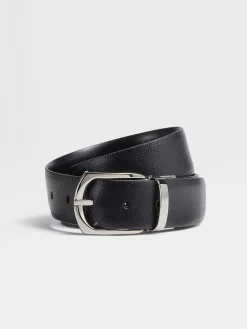Belts>ZEGNA Reversible Leather Belt Black