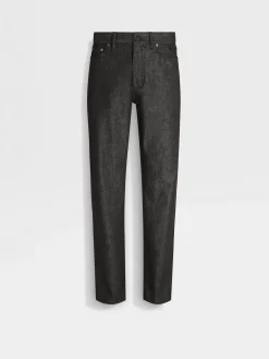 Jeans>ZEGNA Stretch Cotton and Cashmere Roccia Jeans Black