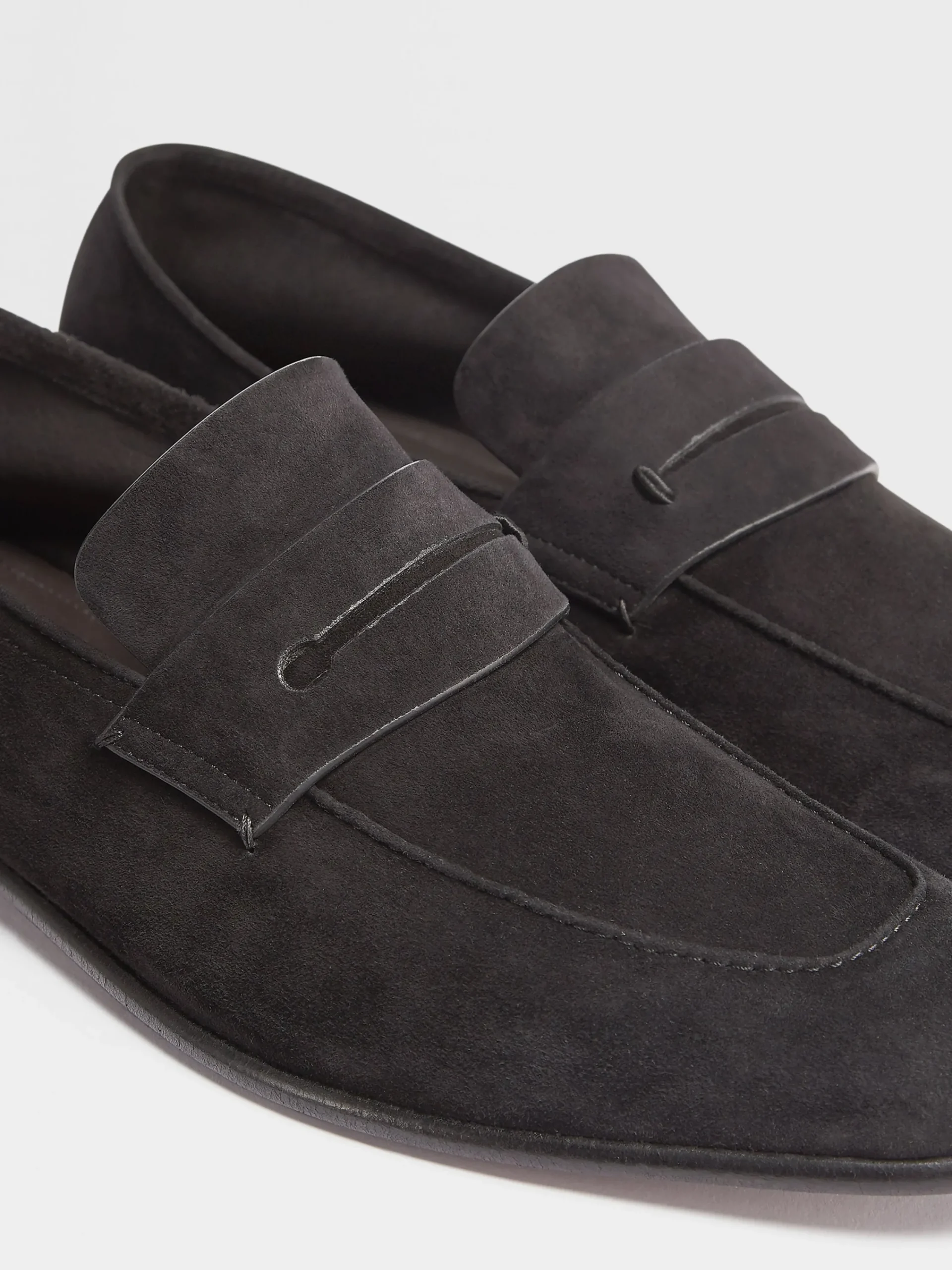 Loafers>ZEGNA Suede L'Asola Loafers Black