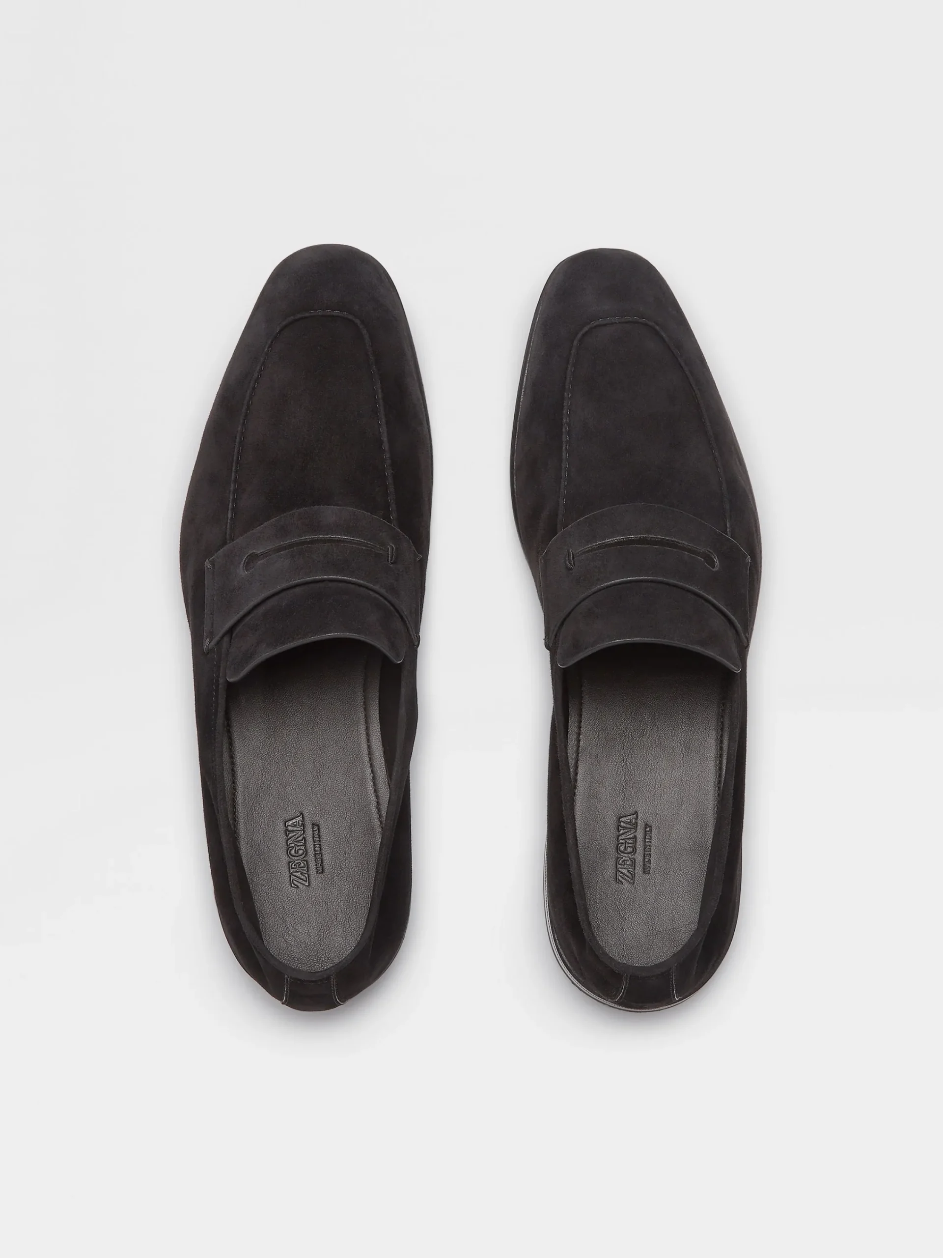 Loafers>ZEGNA Suede L'Asola Loafers Black