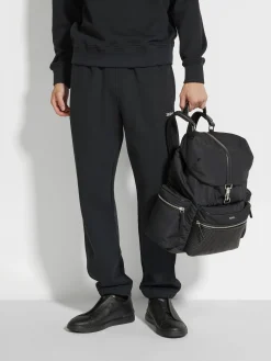 Bags And Wallets>ZEGNA Technical Fabric and PELLETESSUTA™ Leather Backpack Black