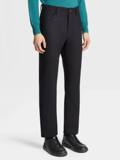 Jeans>ZEGNA Wool and Cashmere Roccia Pants Black