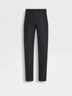 Jeans>ZEGNA Wool and Cashmere Roccia Pants Black