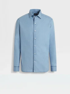 Shirts>ZEGNA Bleached Cotton Denim Shirt LightBlue