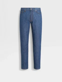 Jeans>ZEGNA Bleached Cotton and Linen Roccia Jeans Blue