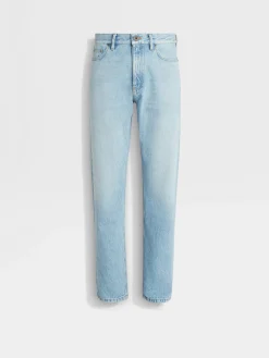 Jeans>ZEGNA Bleached Cotton Roccia Jeans Blue