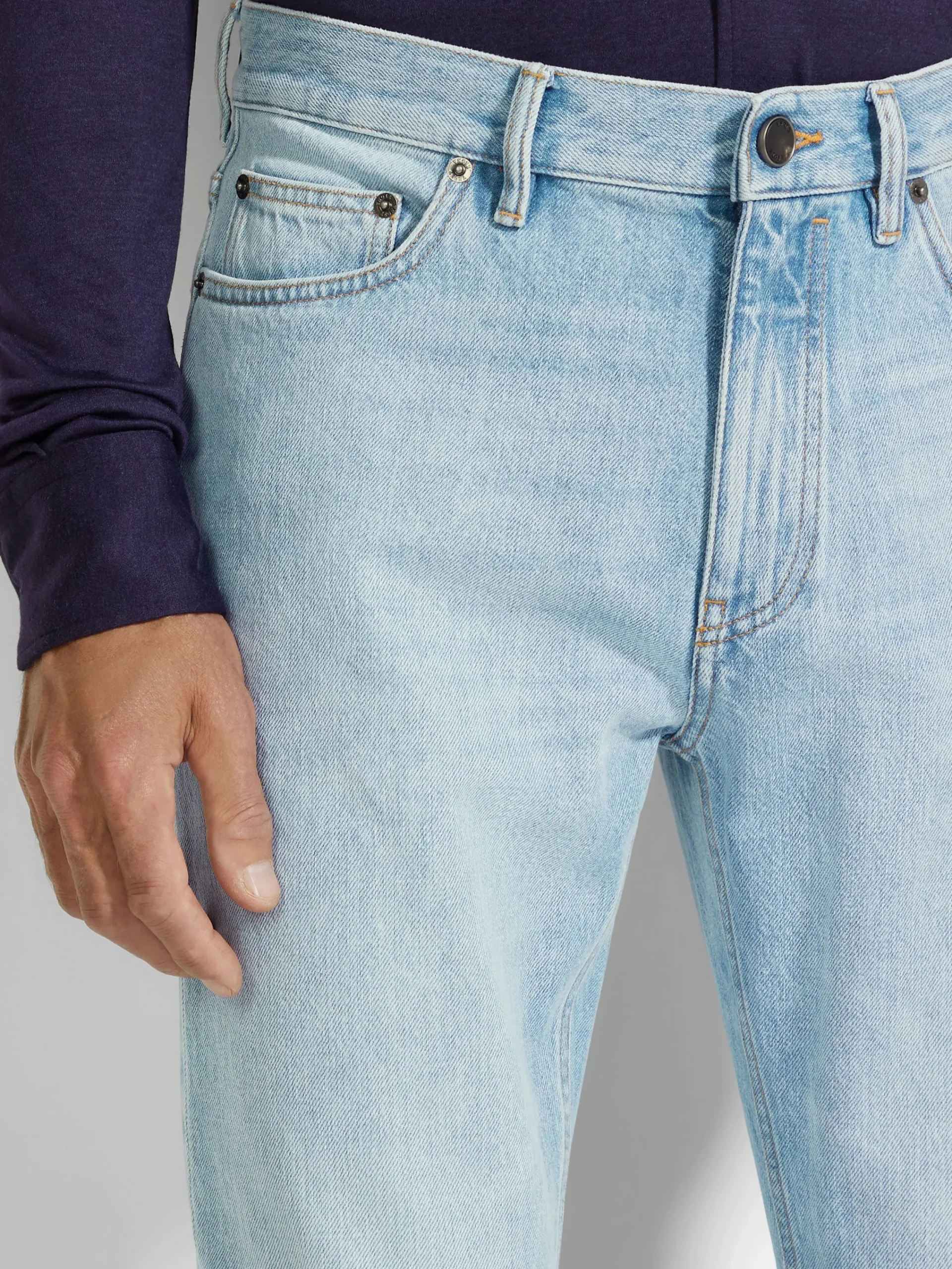 Jeans>ZEGNA Bleached Cotton Roccia Jeans Blue