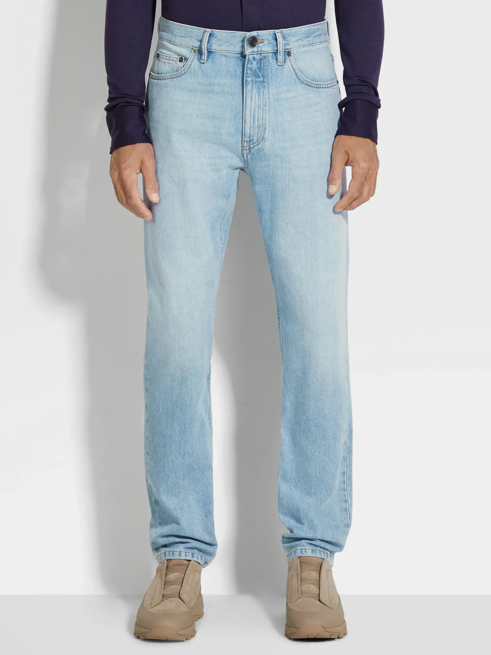 Jeans>ZEGNA Bleached Cotton Roccia Jeans Blue