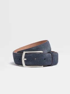 Belts>ZEGNA Suede Belt Blue