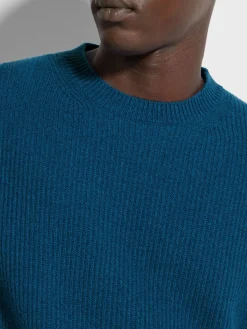 Sweaters>ZEGNA Bright Teal Blue Oasi Cashmere Crewneck BrightTealBlue