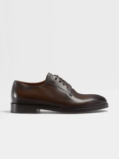 Lace Ups>ZEGNA Leather Torino Derby Shoes Brown