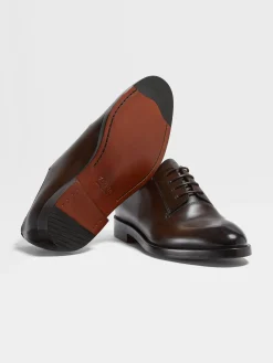 Lace Ups>ZEGNA Leather Torino Derby Shoes Brown