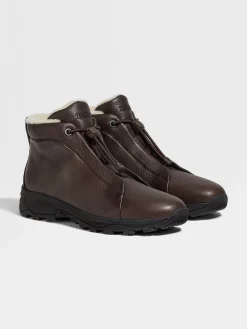 Travel In Style|Boots>ZEGNA Leather Triple Stitch™ Vetta Sneakers Brown