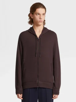 Joggers And Sweatshirts|Sweaters>ZEGNA 12milmil12 Wool Full Zip Hoodie Burgundy