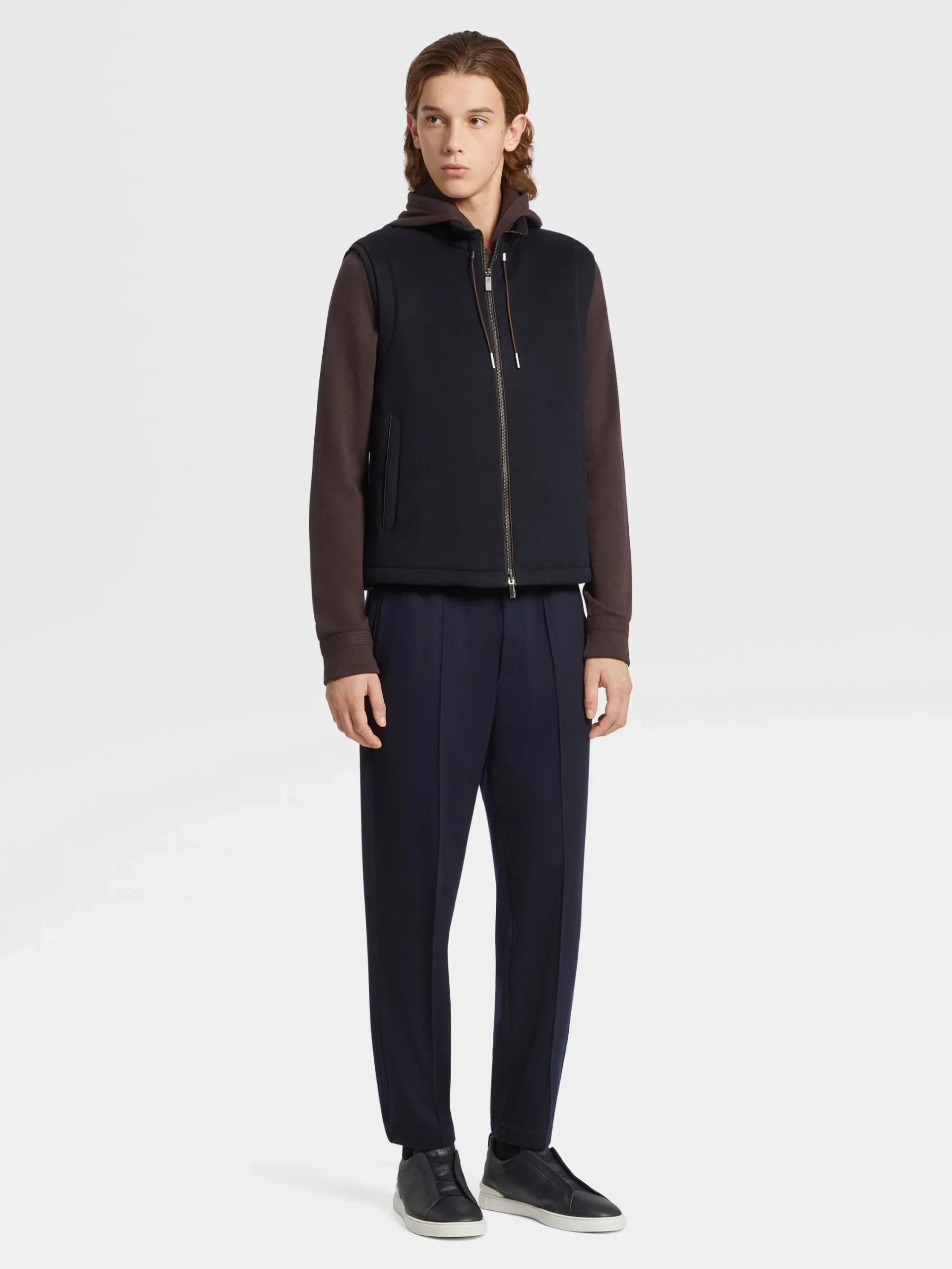 Joggers And Sweatshirts|Sweaters>ZEGNA 12milmil12 Wool Full Zip Hoodie Burgundy