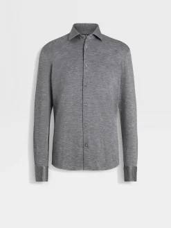 Shirts>ZEGNA Cashmere and Silk Shirt GreyMélange