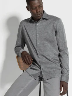 Shirts>ZEGNA Cashmere and Silk Shirt GreyMélange