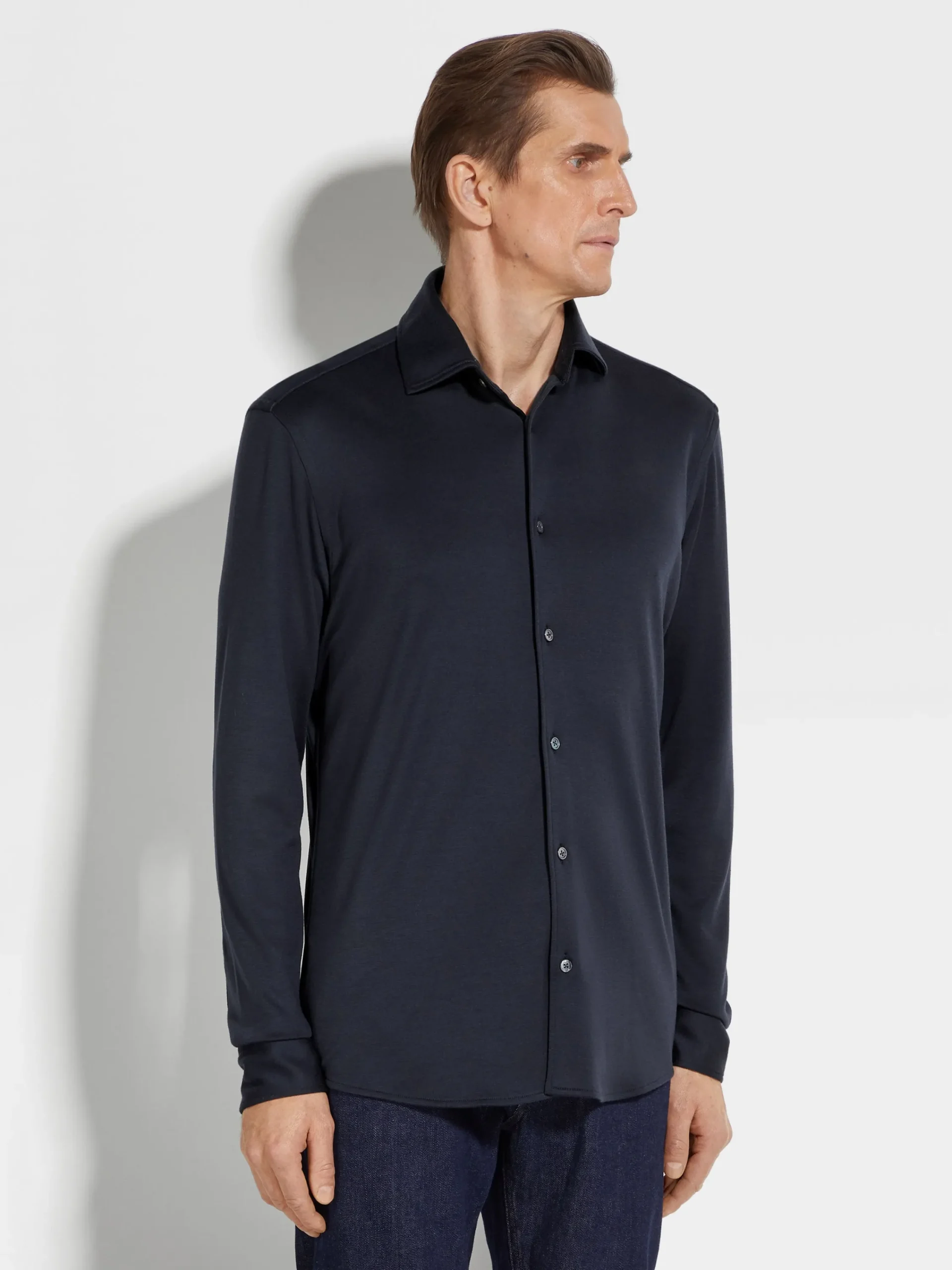 Shirts>ZEGNA Cashmere and Silk Shirt NavyBlue