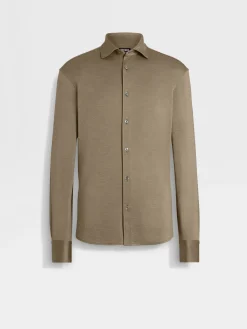 Shirts>ZEGNA Cashmere and Silk Shirt DarkKhaki