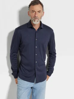 Shirts>ZEGNA Cashmere and Silk Shirt Khaki