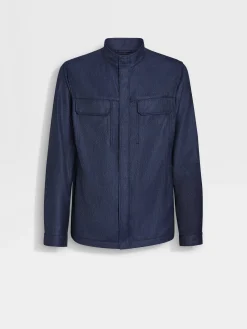 Jackets And Coats>ZEGNA Cashmere Silk and Linen Blouson InkBlue